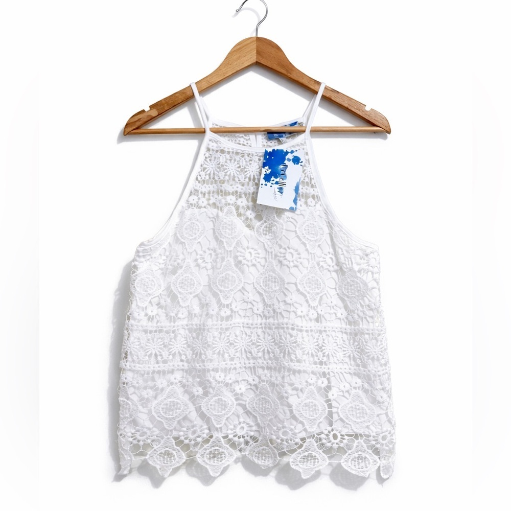 Rebellion | NWT White Floral Lace Crochet Racerback Tank Camisole Top L - Picture 1 of 17